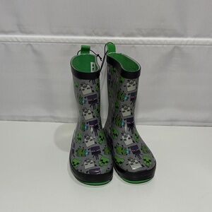 Minecraft Kids Green and Gray Rain Boots US1